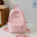 Zaino casual rosa per ragazze, grande capacita borsa scolastica dal design semplice unicolore. - senza ciondolo / Taglia S / Rosa