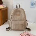 Zaino casual plissettato beige, borsa scolastica da viaggio di grande capacità per uso quotidiano. - senza ciondolo / Taglia S / Kaki