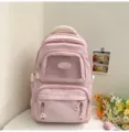 Süßer rosa Schulrucksack für Schüler, einfarbige Ita-Tasche mit transparenter Fronttasche. - Rucksack / Ohne Abzeichen und Anhänger / Rosa