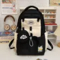 Schwarz-weißer Rucksack-Set für Studentinnen, süße Mini-Schultasche mit kleiner Tasche. - Rucksack Mit Anhänger / Schwarz