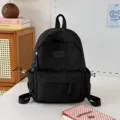 Zaino casual nero in tinta unita per ragazze, borsa scolastica leggera, zainetto - senza ciondolo / Taglia S / Nero