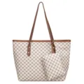 Stylish Women Large Capacity Tote Bag Retro Pattern PU Leather Casual Shoulder Bag with Pouch - Letter Tote Bag Khaki