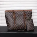 Women large capacity tote bag with matching pouch, stylish brown monogram shoulder bag. - 2-in-1 Tote Bag Brown