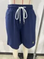 Men's cotton linen casual drawstring shorts solid color loose fit beachwear detail view - 3XL / Dark Blue