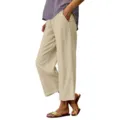 Women casual solid color linen wide leg long pants comfortable spring summer fashion - S / Bottoms / Khaki