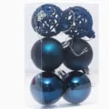Set di 6 palline di Natale blu, sfere cave glitterate opache e lucide per albero di Natale. - Blu Notte