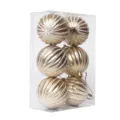 Set of 6 gold ribbed Christmas tree balls, 6cm plastic hanging ornaments in clear box. - 6cm 6 Pieces/Box / Gold