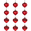 Rode hartvormige kerstornamenten 12 stuks set glanzende en matte hangende decoratie hangers. - 5 cm / 12 st. / Rood / 12 st.