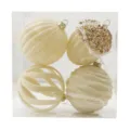Set de bolas de Navidad floca beige, adornos para árbol de terciopelo y purpurina, 4 u. - 8cm 4 Piezas / Blanco Roto