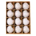 Vintage white Christmas balls set of 12 with gold embossed patterns for holiday tree decor - Gold Style 1