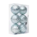 Set of 6 light blue ribbed Christmas tree balls 6cm plastic glitter pumpkin ornaments - 6cm 6 Pieces/Box / Light Blue