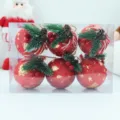 Bolas de espuma con purpurina roja para árbol de navidad set 6 pzs decoración - Estilo 9 de 8 cm (empaque PVC)