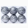 Set of 6 silver glitter Christmas ball ornaments plastic tree hanging decorations - Silver