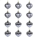 Lot de 12 boules de Noël en cœur gris 5cm, décorations mates et brillantes pour sapin. - 5 cm / 12 pcs / Gris fer / 12 pcs