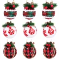 Adornos colgantes para árbol de navidad bolas de tela a cuadros rojos y blancos - 8 cm estilo 15 (embalaje de PVC)