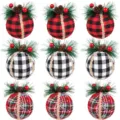 Adornos colgantes para arbol de navidad, bolas de espuma forradas de tela a cuadros y bayas. - 8 cm estilo 16 (embalaje de PVC)