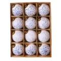 Set vintage blauw-witte kerstballen met patroon, 8cm 12st kerstboom hangende decoratie set - Blauw Stijl 1