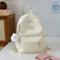 Zaino scolastico plissettato tinta unita casual grande capacità carino zaino da viaggio donna - Con Ciondolo / Taglia S / Bianco