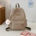 Zaino plissettato casual per ragazze, colore solido grande capacità viaggio chic. - Con Ciondolo / Taglia S / Kaki