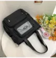 Schwarzer Canvas-Ita-Rucksack lässiger Tagesrucksack mit Sichtfenster für Anstecknadeln. - Studientasche / Ohne Abzeichen und Anhänger / Schwarz