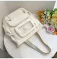 Süßer einfarbiger Ita-Rucksack mit Sichtfenster, modische Schultasche für Schüler Alltag. - Studientasche / Ohne Abzeichen und Anhänger / Weiß