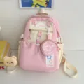 Zaino rosa stile giapponese carino borsa scolastica a stella casual versatile zainetto - Piccola Taglia con Distintivo in Peluche di Orso / Rosa