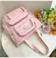 Rosa süßer Schülerrucksack mit transparenter Fronttasche süßer Stil Freizeitschulranzen - Studientasche / Ohne Abzeichen und Anhänger / Rosa