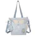 Hellblaue Segeltuch-Tragetasche mit niedlicher Münztasche und klarem Fenster für den Alltag. - Schultasche (Ohne Anhänger) / Blau