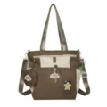 Braune multifunktionale Canvas-Umhängetasche mit kleiner Tasche und Sternanhänger. - Schultasche (Ohne Anhänger) / Braun