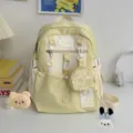 Zaino con pentagramma estivo stile carino giapponese ins giallo chiaro borsa da viaggio - Piccola Taglia con Distintivo di Orso e Ciondolo Cane Fiocco / Giallo