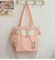 Niedliche rosa Leinwand Umhängetasche für Damen, stilvoller Alltagsrucksack für Studenten - Schultasche Mit Anhänger / Rosa