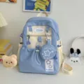 Zaino azzurro carino con stelle, borsa casual in nylon con borsellino per viaggi giornalieri. - Piccola Taglia con Distintivo di Orso e Ciondolo Cane Fiocco / Blu
