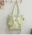 Niedliche grüne Segeltuch Schultertasche Set mit kleiner Münztasche und Kartenfach - Schultasche Mit Anhänger / Grün