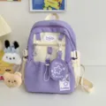 Zaino viola con stelle stile giapponese carino zainetto con piccola borsa per ragazze - Piccola Taglia con Distintivo di Orso e Ciondolo Cane Fiocco / Viola