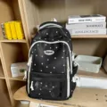 Schwarzer Rucksack mit Sternenmuster und transparentem Fach, geräumige Schultasche für Kinder. - Schwarzer Rucksack (Ohne Anhänger)