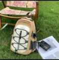 Stylish colorblock backpack with bungee cord design, lightweight daypack for travel and school. - S / Khaki