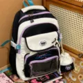 Kontrastfarbener Schulrucksack Set mit transparenter Fronttasche für süßen Alltagsstil. - Rucksack / Schwarzer Rucksack (Kein Anhänger/Abzeichen)