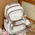 Weißer brauner Farbblock Studentenrucksack mit transparenter Tasche, schöner Schulstil. - Rucksack / Weißer Rucksack (Kein Anhänger/Abzeichen)