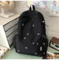 Süßer schwarzer Schulrucksack mit weißem Schleifenmuster für Mädchen und Alltag. - L / Ohne Anhänger / Schwarz