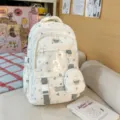Hübscher weißer Ita-Rucksack Set mit Sichtfenster, großer Schulrucksack für Mädchen im Alltag. - Rucksack und Tragetasche Set / Grau (Ohne Anhänger Sterne)