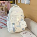 Weißer Ita-Rucksack mit bunten Sternen, klarer Vordertasche und Minipouch für Schüler. - Rucksack und Tragetasche Set / Blau (Ohne Anhänger Sterne)