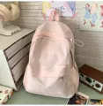 Rosa Rucksack mit Schleifen Stickerei, süßer leichter Alltags Schulrucksack für Damen. - Groß Rosa (Ohne Anhänger)