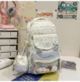 Japanischer Ins-Stil süßer klarer Fenster Ita-Rucksack mit Katzenohren, große Schultasche. - Rucksack mit Plüschhund-Anhänger / 2 Stück/Set / Blau