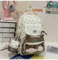 Niedlicher japanischer Rucksack mit Sternenmuster und transparenter Tasche für Studenten. - Rucksack mit Plüschhund-Anhänger / 2 Stück/Set / Khaki
