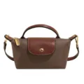 Kleine Nylon Handtasche mit Lederedeckel braune Umhängetasche modische Tasche Variante. - Grau