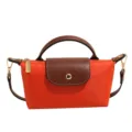 Oranger Mini Nylon Umhängetasche mit brauner Lederlasche und Griff für Damen Mode. - Frische Orangen
