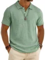 Men's casual short sleeve polo shirt with textured fabric for summer apparel detail view - S / Tops / Light Blue