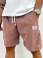 Men's casual fine corduroy shorts summer trendy drawstring 5-length beach shorts - S / Bottoms / Pink