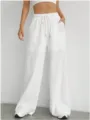 Pantaloni casual donna tinta unita coulisse gamba dritta tasche bianco stile quotidiano - Taglia S / Pantaloni e gonne / Bianco