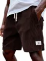 Men's corduroy shorts, thick ribbed casual summer beach shorts with drawstring and woven label. - S / Bottoms / Burgundy